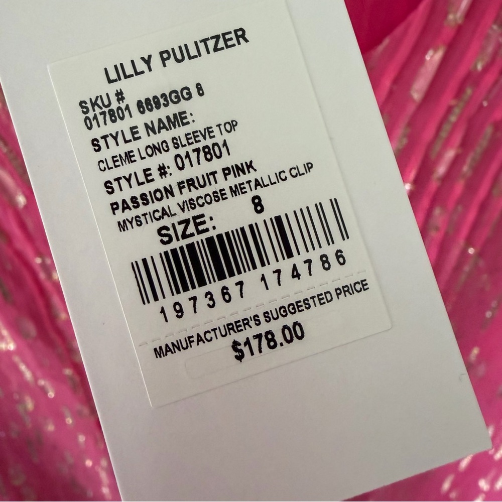 NWT Lilly Pulitzer Cleme Long Sleeve Top Passion Fruit Pink Size 8 - Picture 11 of 11